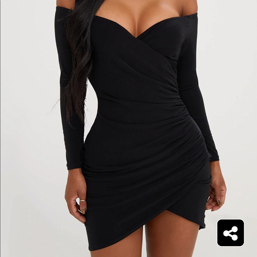 Black Ruched Bodycon Dress